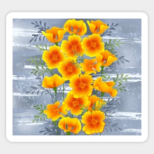 California Poppy on Gray Background Sticker